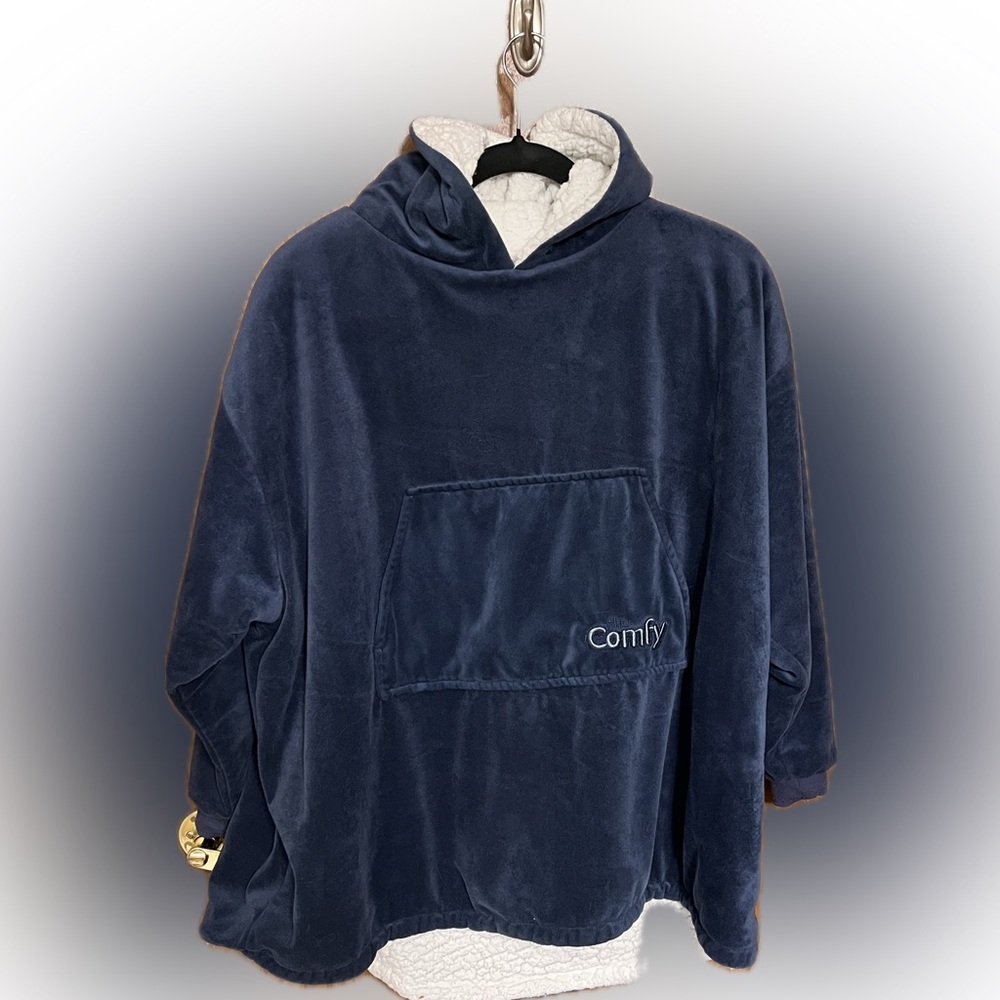 The COMFY Original Wearable Blue Hoodie Blanket One Size Warm Sherpa Microfiber